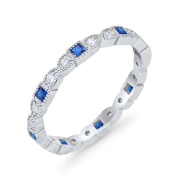 Eternity Bands Wedding Ring Simulated Blue Sapphire CZ 925 Sterling Silver